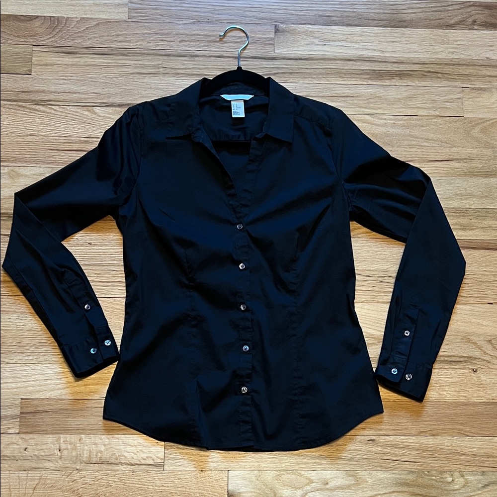 Black H&M Stretch Button Down Shirt - 10